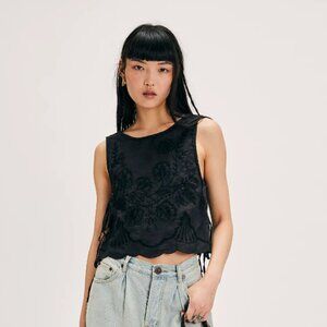 Free People Small Faded Gardens Top in Washed Black